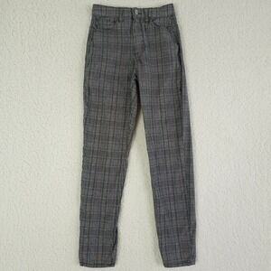 American Eagle Mom Jeans Womens 00 Black White Glen Plaid Stretch Denim Casual